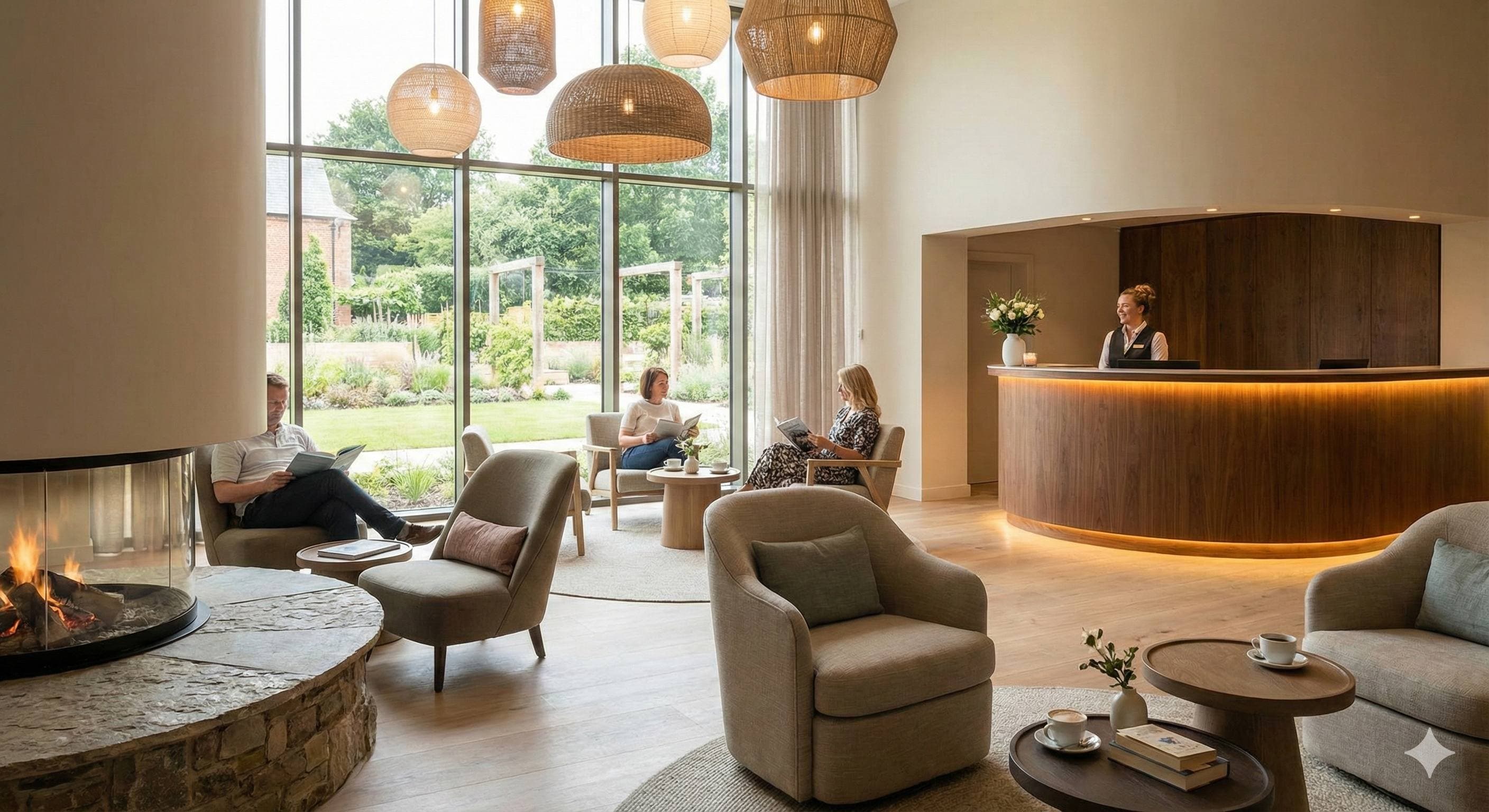 Modern hotel lobby with wellness-focused design